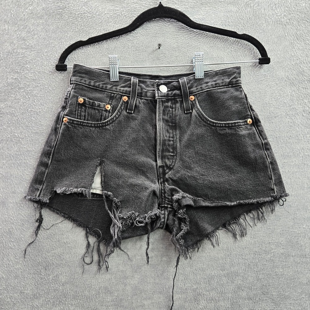 Levi's 511 Women Shorts W24 Black Denim Cutoff Button Fly Frayed Hem 2"